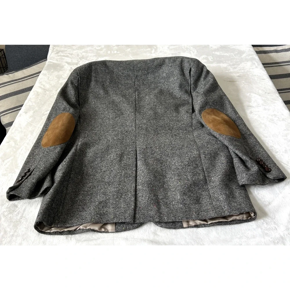 Vintage Austin Reed Wool Blazer 44R Tweed Gray Patch On Elbow USA Career
